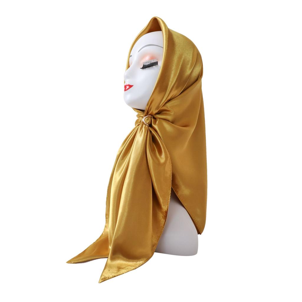 Fashionable New Versatile Headscarf Large Square Scarf Solid Color Scarf Women'S Simulated Silk Satin Scarf