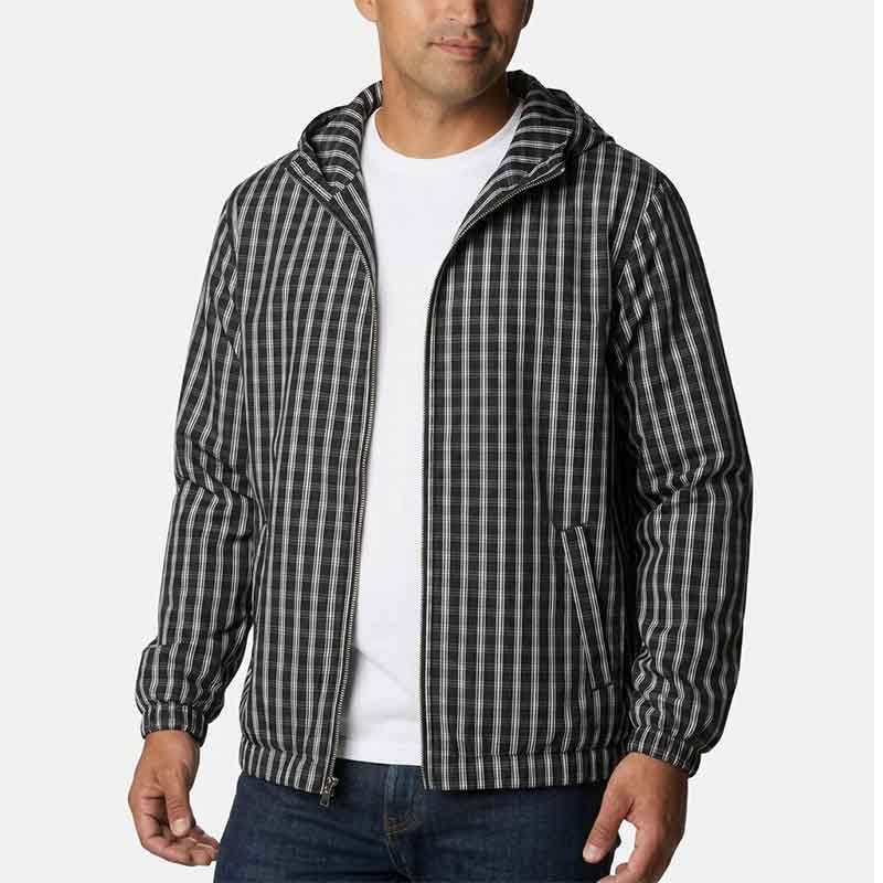 Unisex Black White Vertical Plaid Hooded Zip Up Lightweight Jacket S чёрный
