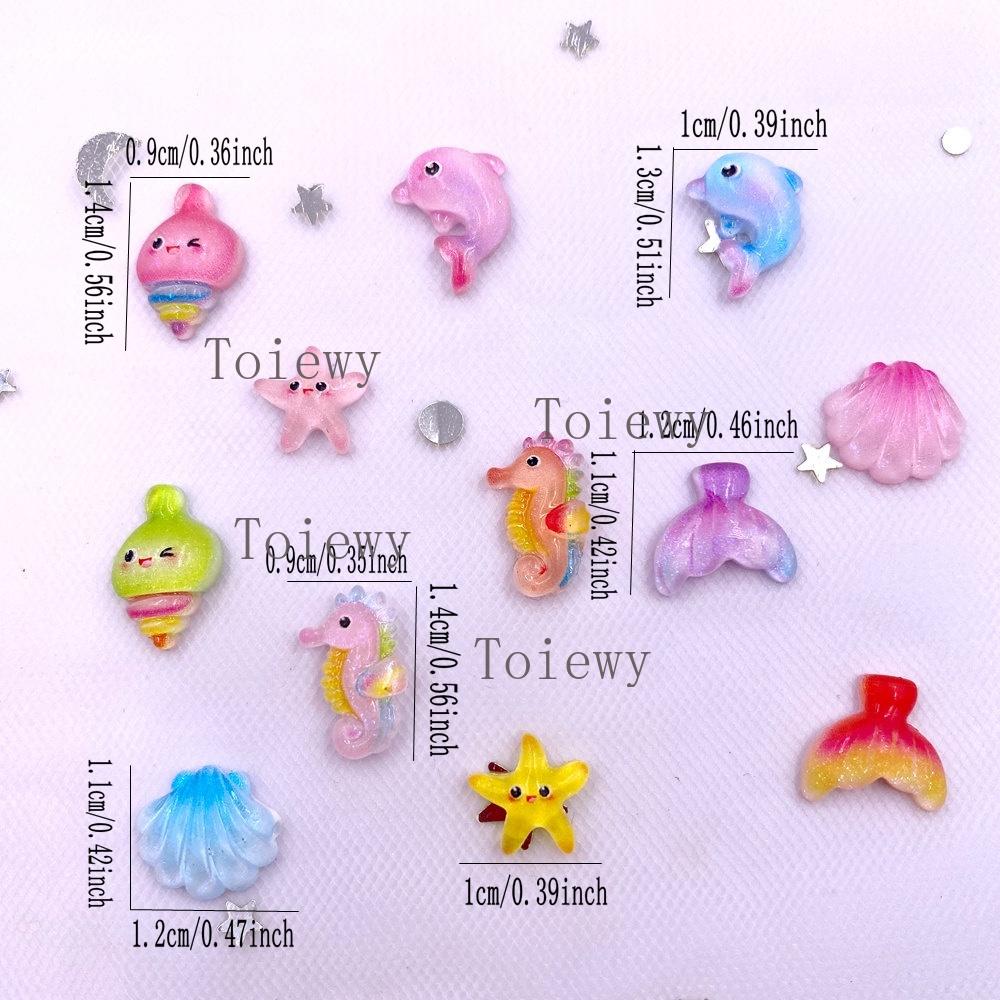 50pcs Resin Mini Colorful Mermaid Tail Shell Starfish Seahorse Conch Flatback Rhinestones Figurine Nail Art DIY Scrapbook Crafts