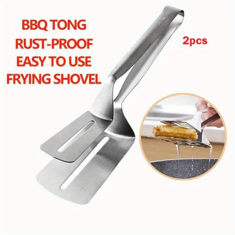 2pc Stainless Steel Frying Shovel Clip Multifunctional Steak Bbq Tongs Pancake Fried Pizza Steak Fish Spatula Bread Kitchen Tool