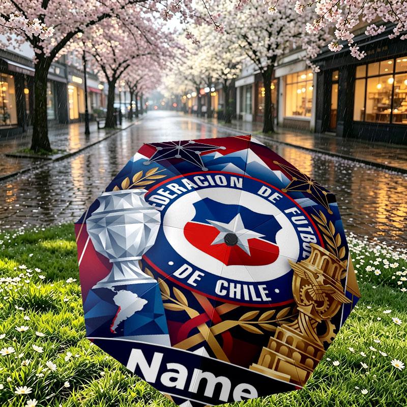 Custom Name Personalized Football Print Umbrella, Auto Open Close, 8‑Rib Sturdy Frame, Commute Camping Hiking Use, Birthday Gift