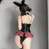 Rochie de menajeră din piele PU Latex Tinută de iepuraș obraznic Costum Cosplay Lenjerie sexy pentru femei Roleplay Uniformă Kawaii