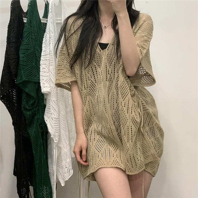 Pulover subțire cu stil nișat, unic și șic, gol, de vară, larg, pentru dedesubt, bluză de damă