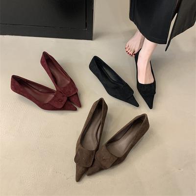 2025 Spring and Autumn New Fashion Versatile Fine Heel Suede Light Mouth Single Shoes Femininity French Pointed High Heels