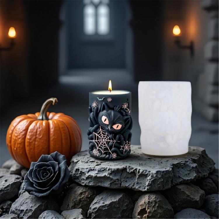 Food Grade Silicones Mold With Intricate Spiderweb And Cats Pattern For Artistic Creation Aromatherapies Candle Making