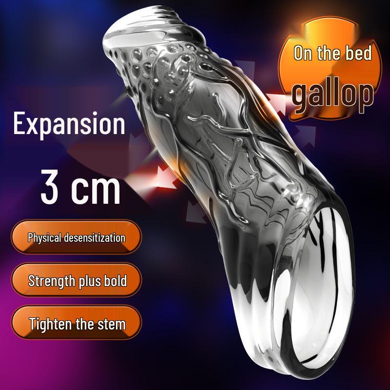 Enhanced Men's Wolf Tooth Sleeve Restraint Ring: Thickening, Enlarging, Exposed Head Lock Condom.