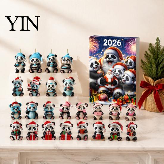 Decorative Acrylic Hanging Christmas Panda Advent Calendar, 24 Days Countdown Contains Tree Ornament Set Ornaments, Cute Decorations for Home
