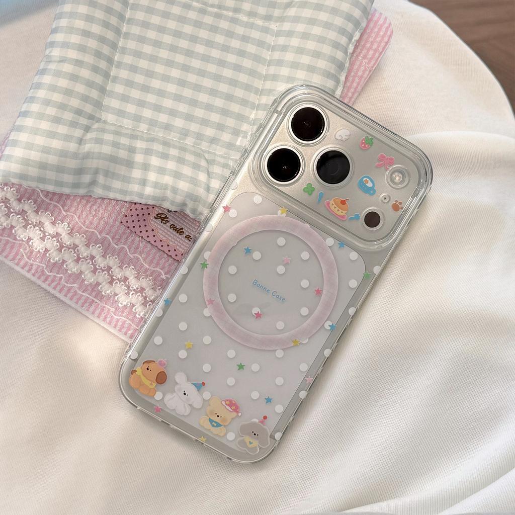 Children's Fun Puppy Is Suitable for Apple 17promax Mobile Phone Case Iphone16 Wave Dot Magnetic Suction Bracket 13 Girls 15 Transparent