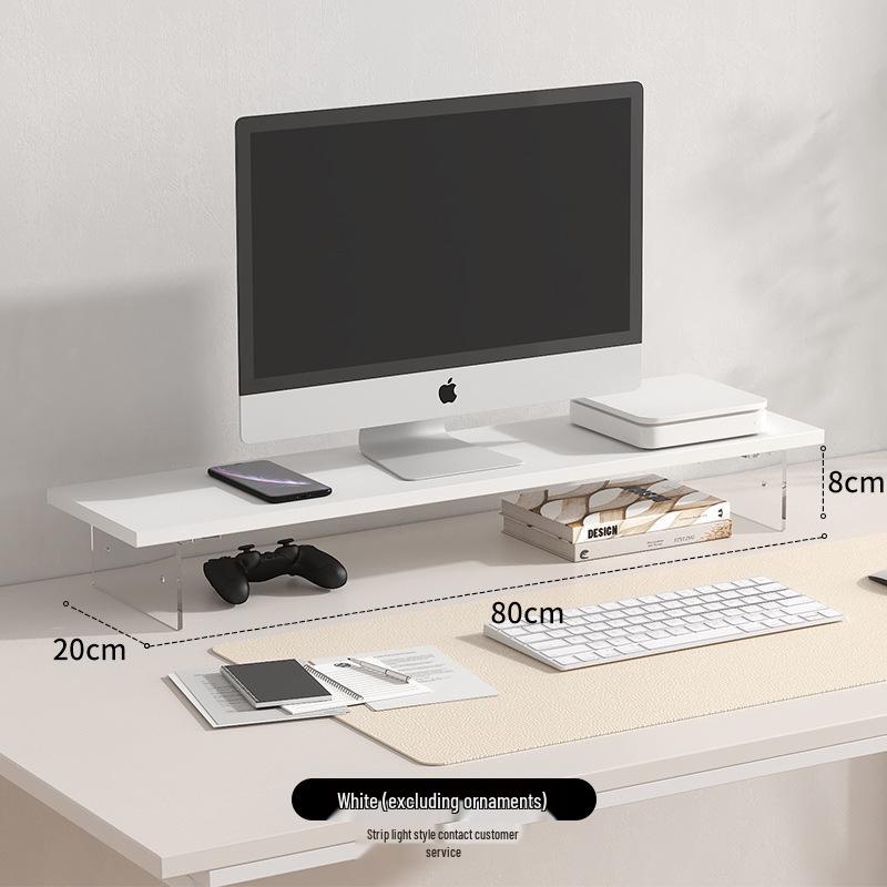 Akrylowy i Drewniany Stojak na Monitor z Przechowywaniem - Podwyższenie na Biurko