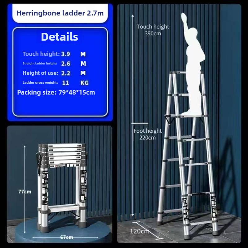 Portable Folding Step Ladder Stainless Steel Telescopic Ladder Multi Functional Household Herringbone Ladder