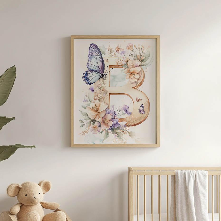 Plakat "B" W Kwiatach I Motylach Plakat "B" W Kwiatach I Motylach, 40X50 Cm, Rama Aluminiowa Czarna, Papier Matowy 230 Gsm