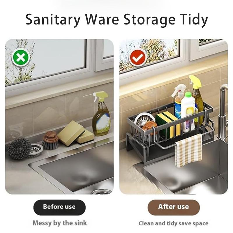 Kitchen Sponge Holder Plastic Sink Drain Rack Soap Drainer Towel Rack Self-draining Organizer Bathroom Storage Accessories