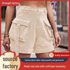 Damen Denim Latzhose mit elastischer Taille und Taschen - Lässige Shorts im amerikanischen Stil