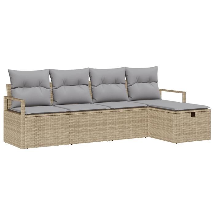 Canapés de jardin 5 pièces avec coussins Beige en poly rattan, Canapé de jardin 2 places avec coussins Beige en poly rattan 3359159