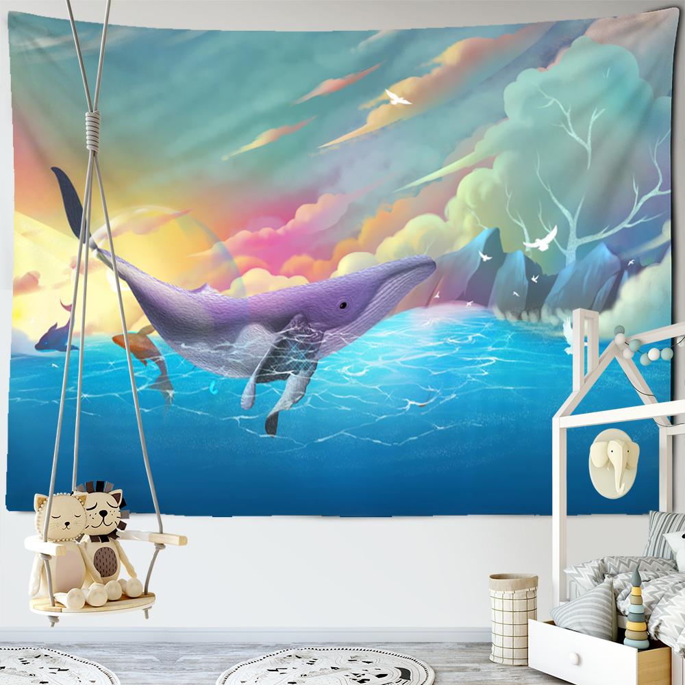 Dream Whale Tapestry Wall Hanging Cartoon Kawaii Hippie Art Tapiz Boho Kids Room Girls Dorm Home Decor