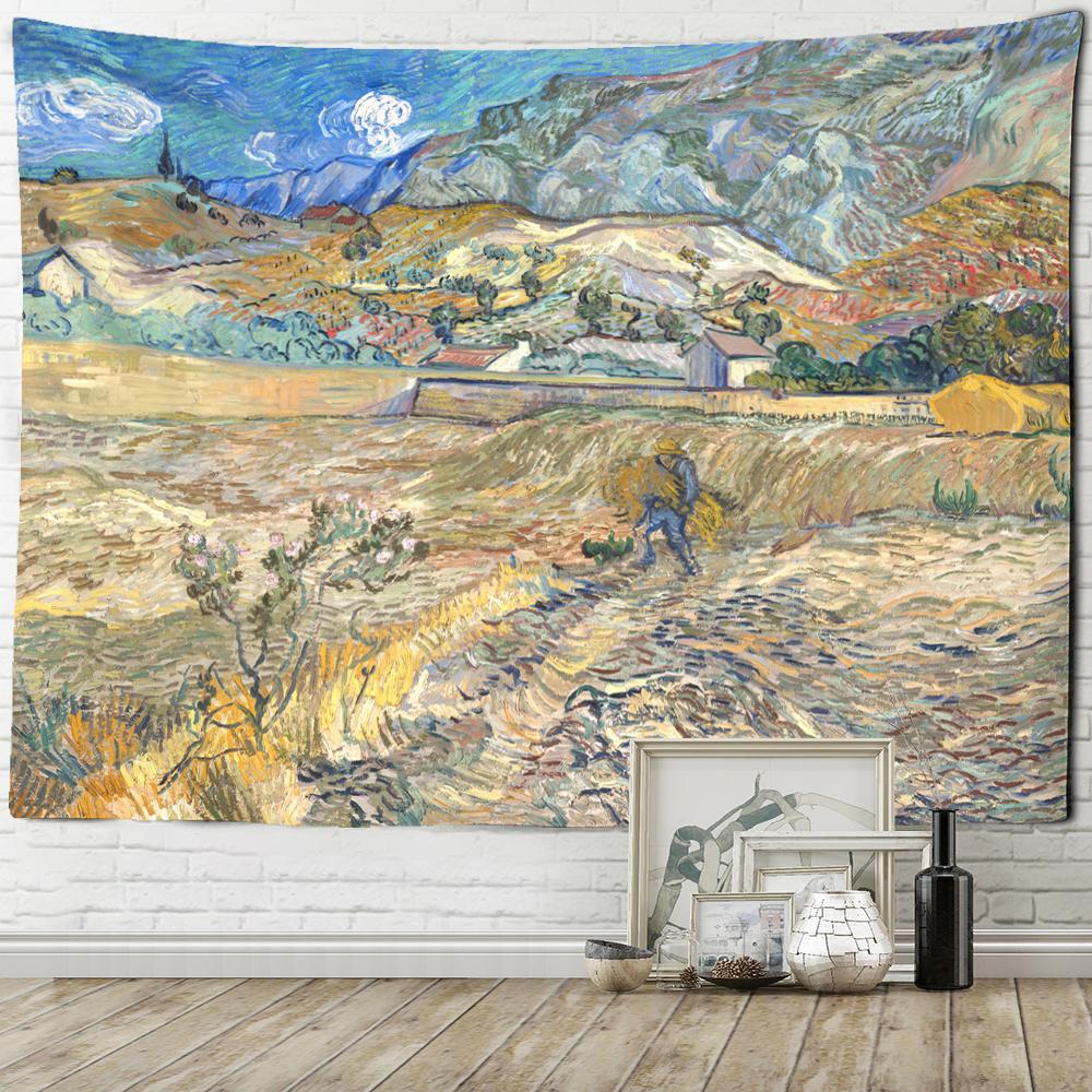 Oil Painting Farmland Tapestry Wall Hanging Hippie Psychedelic Witchcraft Van Gogh Abstract Art Home Decor
