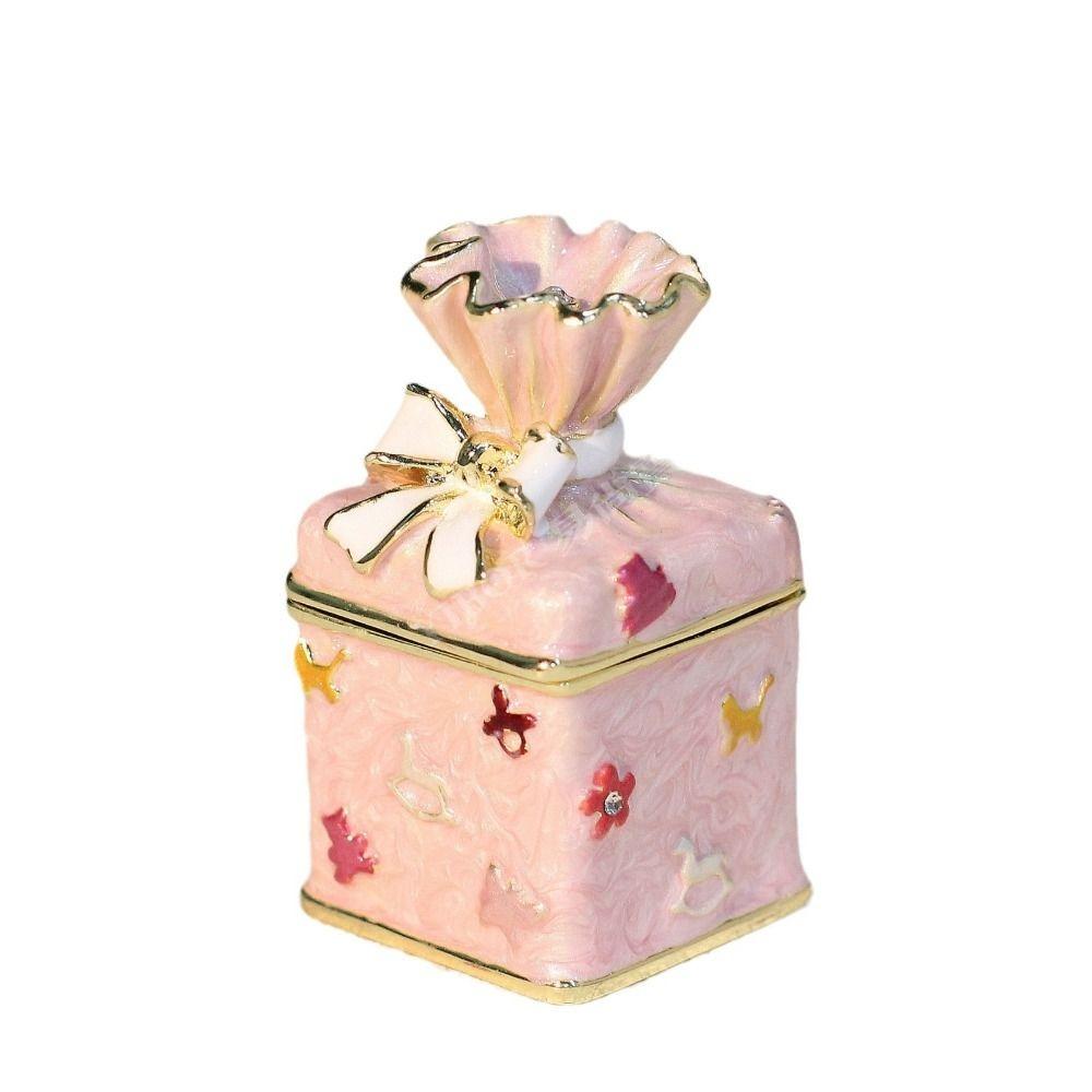 Pink Candy Jewelry Box Enamel Color Trinket Box Storage Container Candy Canister  For Necklaces