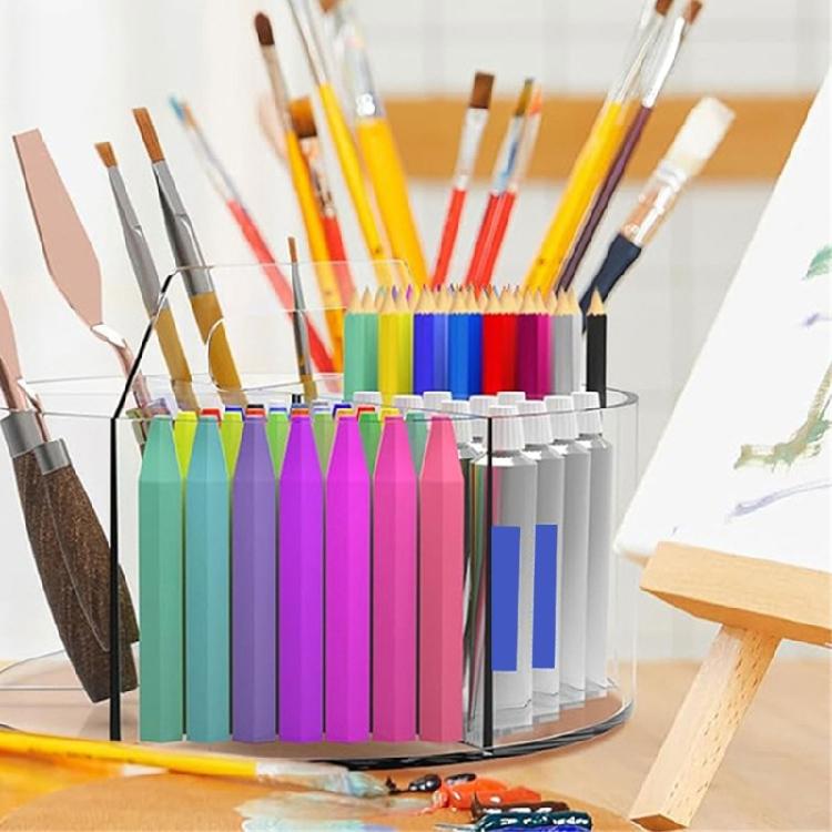 360 Degree Rotating Pen Holder 6 Compartment Clear Acrylics Pen Holder Desk Organizers Art Supply Organizers Storage Box