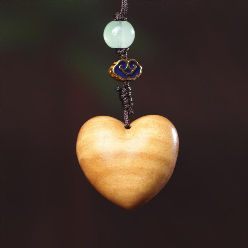 Heart-Shaped Red Sandalwood Wooden Phone Charm Keychain Ornament
