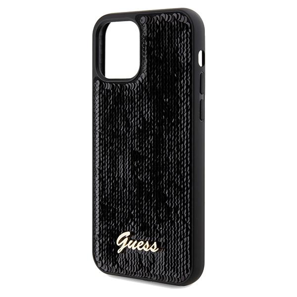 Etui do iPhone 12 Guess Sequin Script Metal Czarne