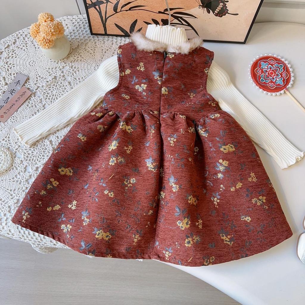 New Arrival: Thick Warm Chinese Style Sleeveless Winter Dress for Girls - Puffy Skirt