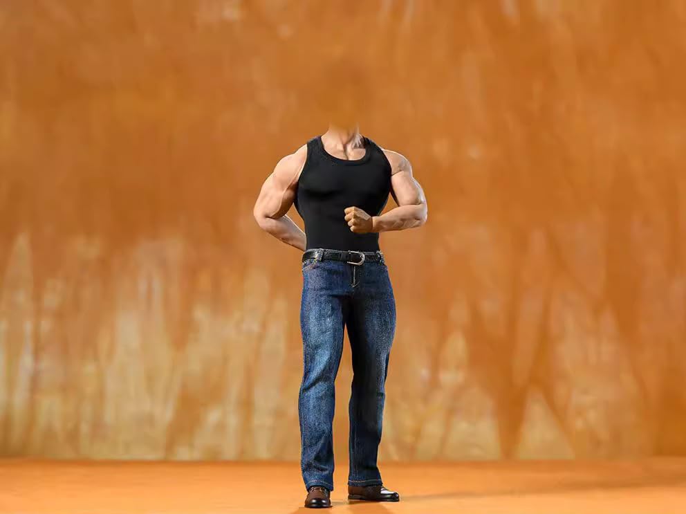 HAMRETHYPPZ 1/6 Scale Costume, 1/6 Scale Figure Clothes, Male Suit, Tank Top and Jeans Suit (Body, Head, Shoes, Etc. Not Included) (Black)