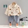 Spring Autumn Children Outfit Boys Clothing Set Full Print Cartoon Bear Shirt and Jeans 2Pcs Suit for Kids