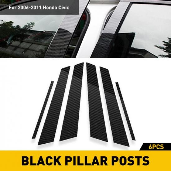 Window Pillar Posts Carbon Fiber Cover Door Trim for Honda Civic Sedan 2006-2011