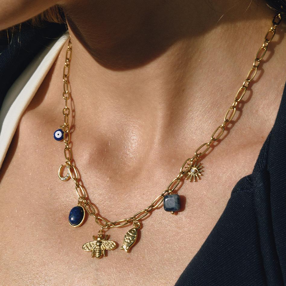 lapis lazuli devil's eye titanium steel necklace bee jewelry stainless steel item