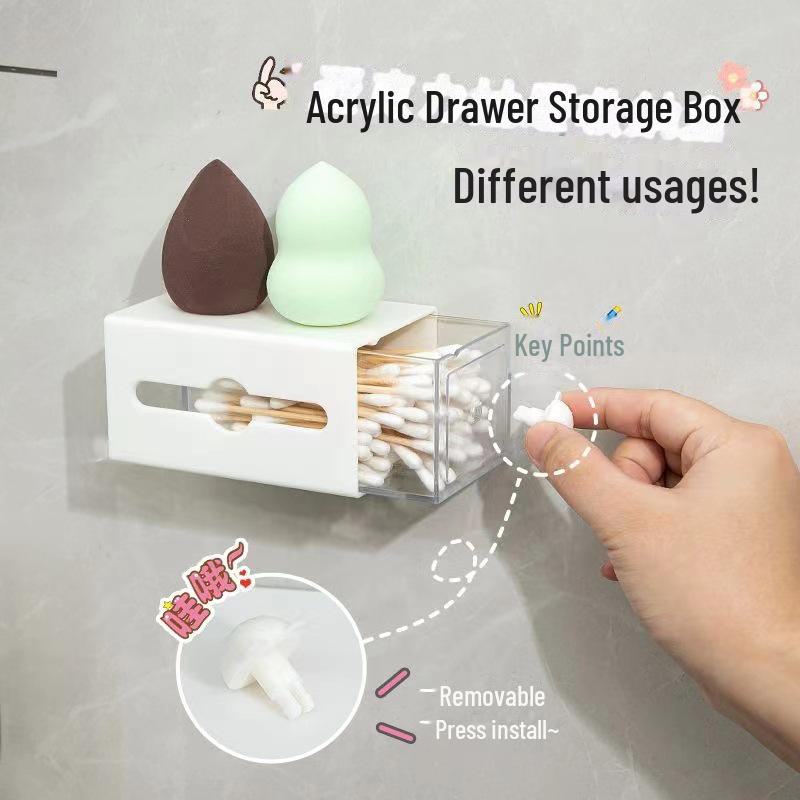 Wall-Mounted Bathroom Storage Box for Cotton Swabs, Hair Accessories, and Sundries
