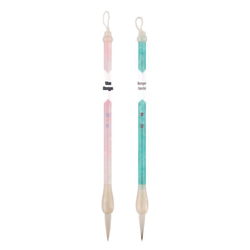 Pincel de Caligrafía Zou Wenguang con Jade Verde y Pelo de Cabra Mango Acrílico para Pintura China – Grado Profesional Principiante.