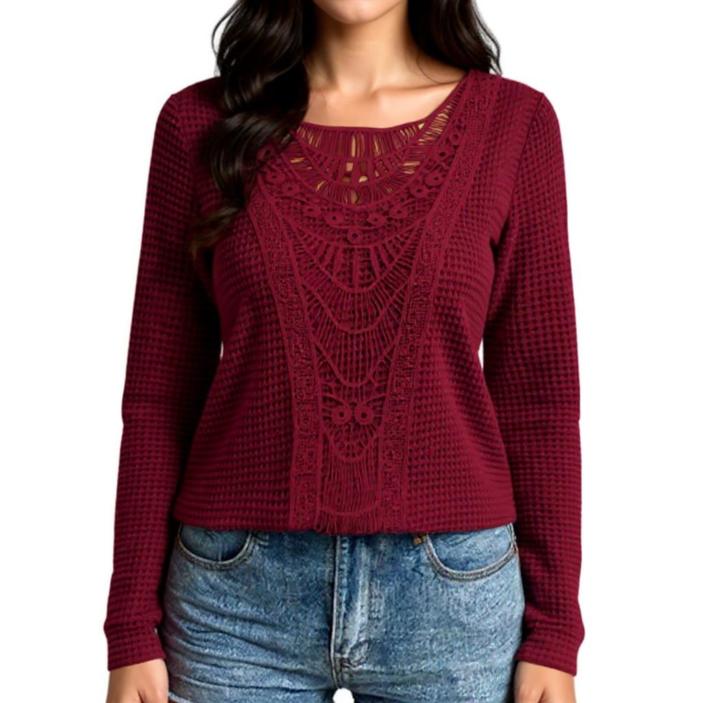 Women's T-Shirt Vintage Floral Print Round Neck Loose Long Sleeve Mid-Length Thumb Leak Top