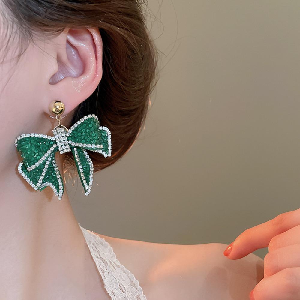 Ear Jewelry Crystal Bow Earrings Light Luxury Bowknot Dangle Earrings Sweet Stud Earrings Gifts
