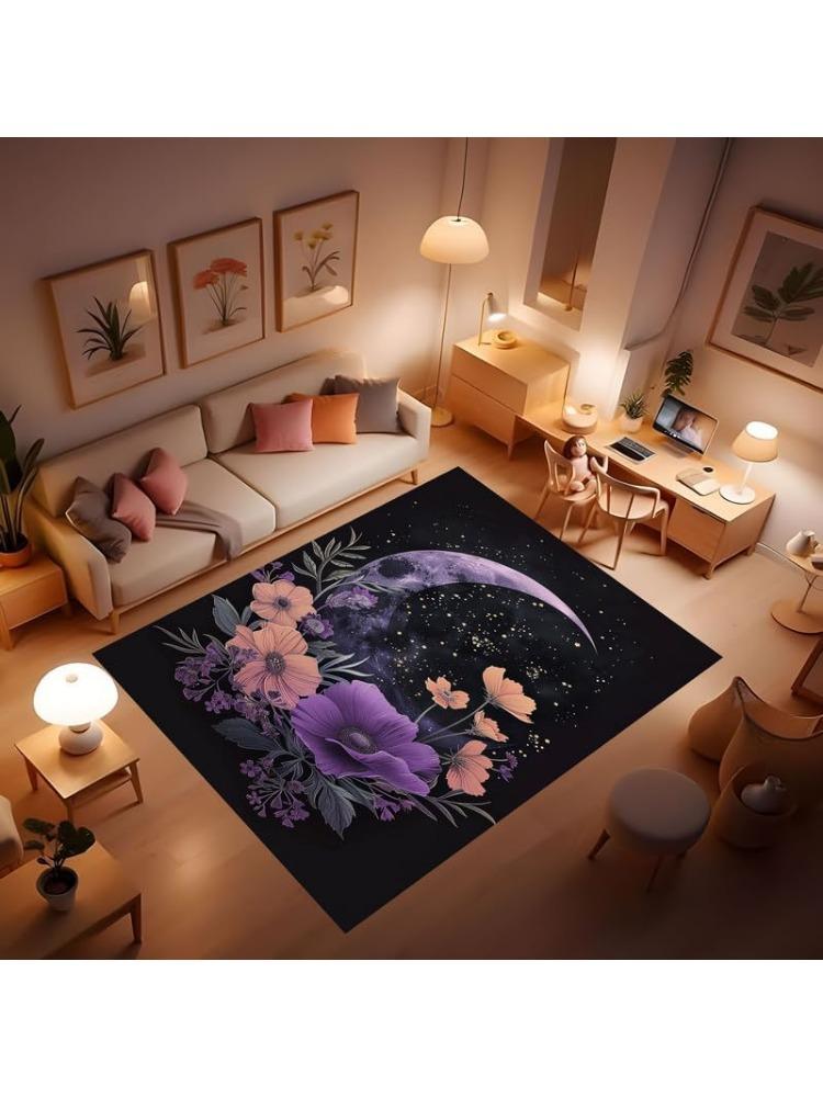 Moon and Sun Carpet Bohemian Decorative Rug, Washable Rug for Bedroom Office Hallway Living Room Mysterious Crescent Moon Sun