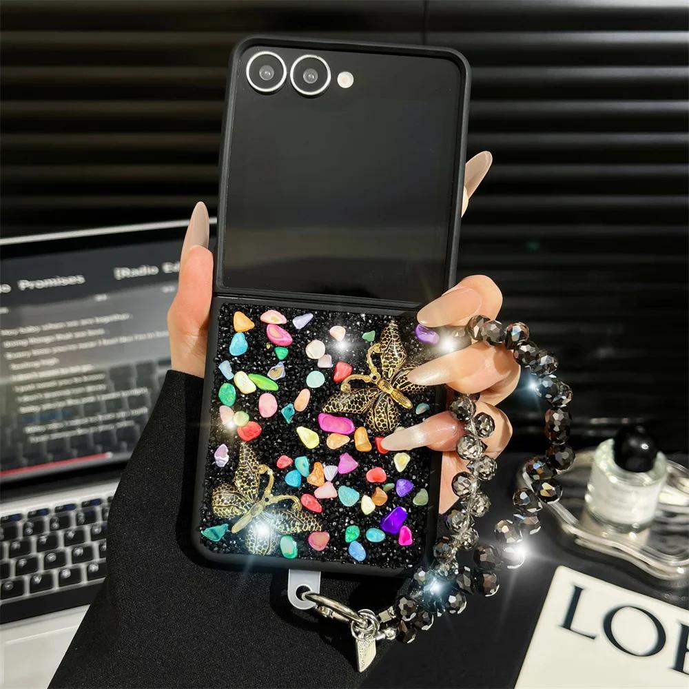 

Luxury Glitter Phone Case for Samsung Galaxy Z Flip 7 FE 6 5 4 3 Cute Butterfly Crystal Bling Cover For Women Girl Cute Galaxy Z Flip7 чорний