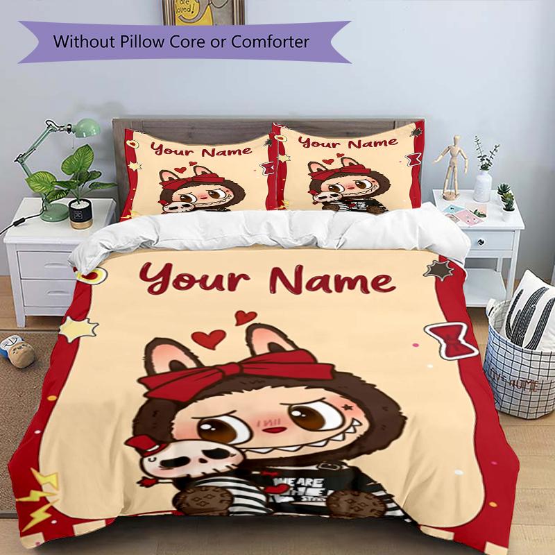 Cat Skull Custom Name Text Print 1Pc Bedding Set Duvet Cover With Two Pillowcases Soft Bed Linen For Household Bedroom