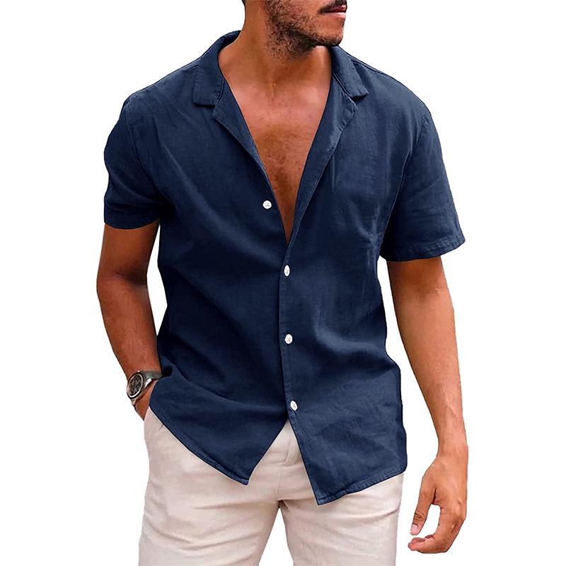Linen Plus Size Men's Short Sleeve Button-Up Cardigan 