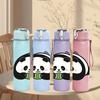 1PC Cute Panda Pattern 750ml Color Plastic Sports Water Bottle Leakproof Flip Straw Lid Suitable for Sports Office Home Use