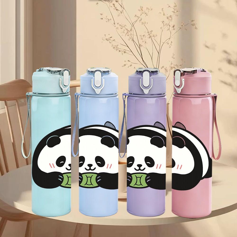 1PC Cute Panda Pattern 750ml Color Plastic Sports Water Bottle Leakproof Flip Straw Lid Suitable for Sports Office Home Use