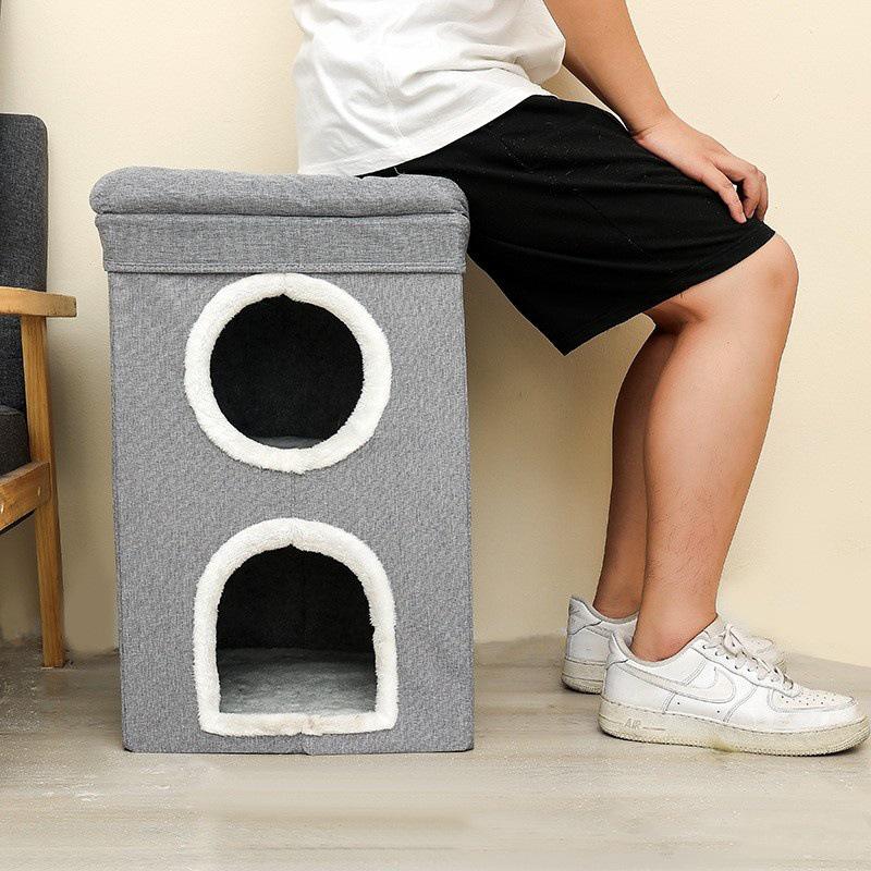 Large Foldable Cat House: Wear-Resistant, Double-Layered Pet Nest with Scratch Board, Suitable for All Seasons