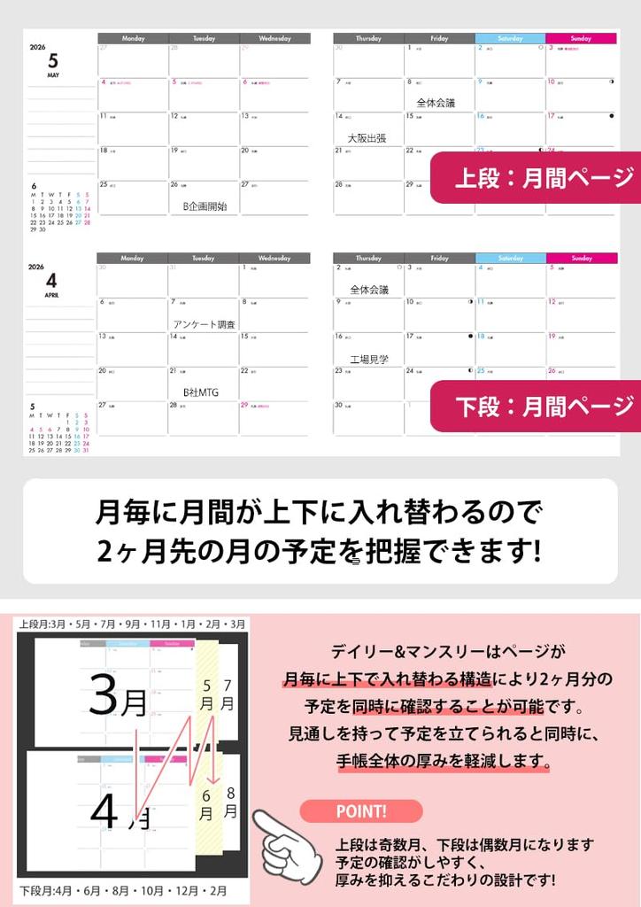 4D-A5-Round-Rr 2026 A5 Daily & Monthly Separate Diary April Start Rouge Red
