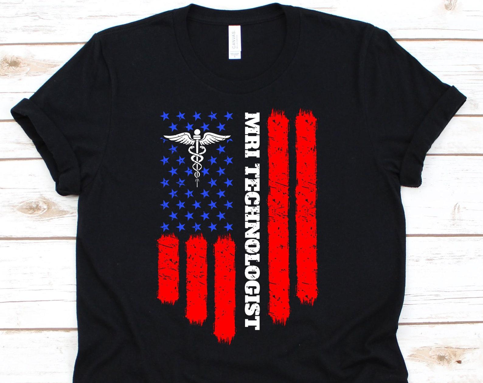 MRI Technologist American Flag Shirt, Radiology T-Shirt For MRI Technologist, MRI Tech Gift For Men Women, Patriotic Radiology Tee L