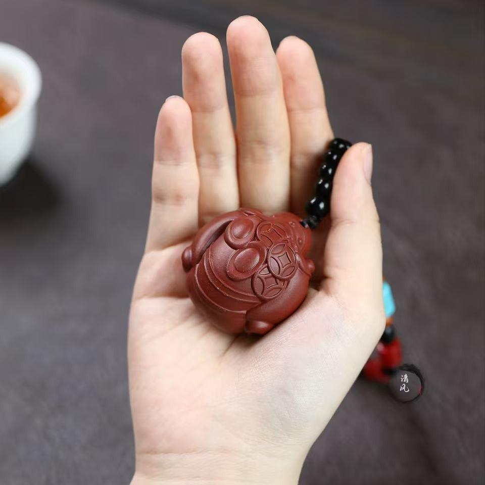 Yixing Zisha Tea Pet - Little God of Wealth Ornament in Vermilion Clay
