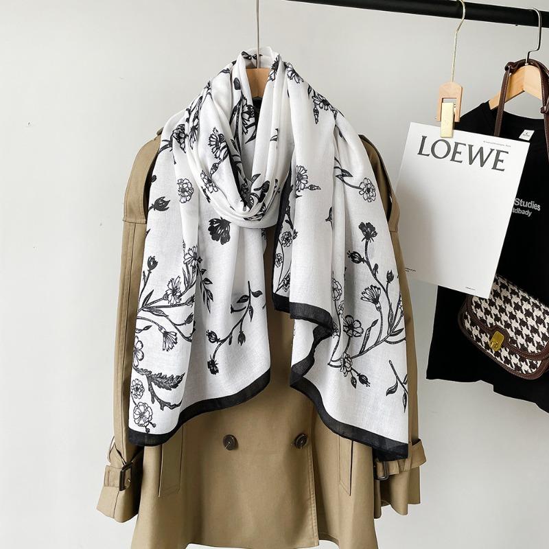 New Cotton and Linen Scarf Women's Autumn High-end Feeling Small Floral Silk Scarf Soft and Thin Shawl Headscarf
