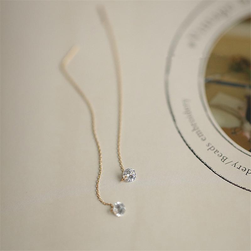 

925 Sterling Silver 14k Gold Plated Ear Wires Long Temperament Versatile Tassel Zircon Earrings for Women Wedding Jewelry Gold