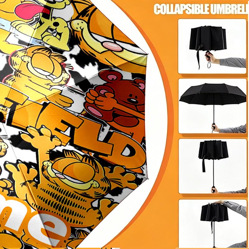 Personalisierter Garfield-Druckschirm mit individuellem Namen, Automatisches Öffnen und Schließen, Stabiler 8-Rippen-Rahmen, Für Pendeln, Camping, Wandern, Geburtstagsgeschenk