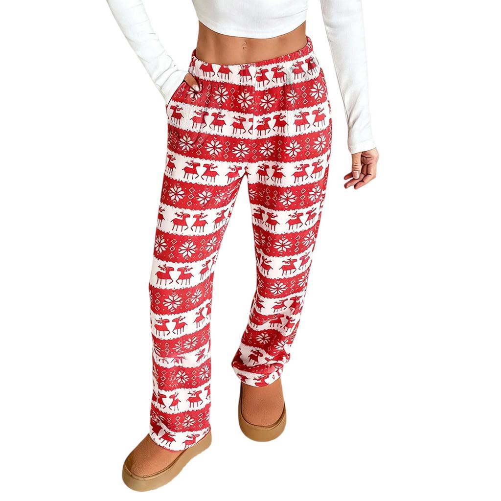 Women Pajama Pants Plush Sleep Pants Soft Elastic Waist Pajama Bottoms Patterned Pants With 2 Pockets