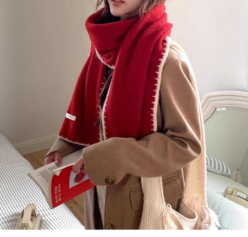 Blended small fragrant wind solid color knitted wool scarf female winter student versatile warm senior scarf