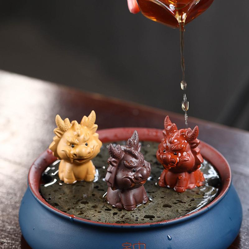 Chinese Yixing Purple Clay Tea Pet Lovely Zodiac Dragon Statue Ornaments Tea Figurine Handmade Sculpture Crafts Tea Set Decor