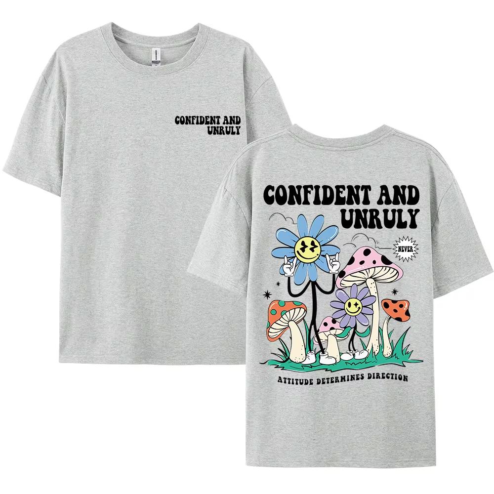 Confident And Unruly Attitude Determines Direction Letter Printing Short Sleeve Tees Summer Breathable Cotton O-Neck Men Tops
